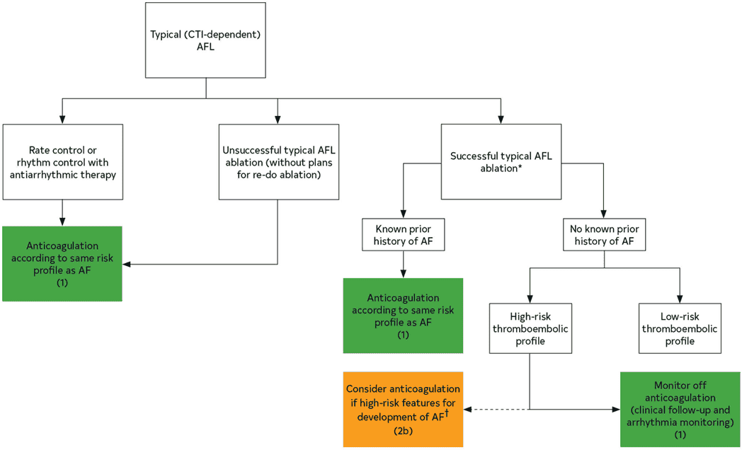 2023 ACC/AHA AF — Figure 16 Anticoagulation for Typical CTI-Dependent AFL