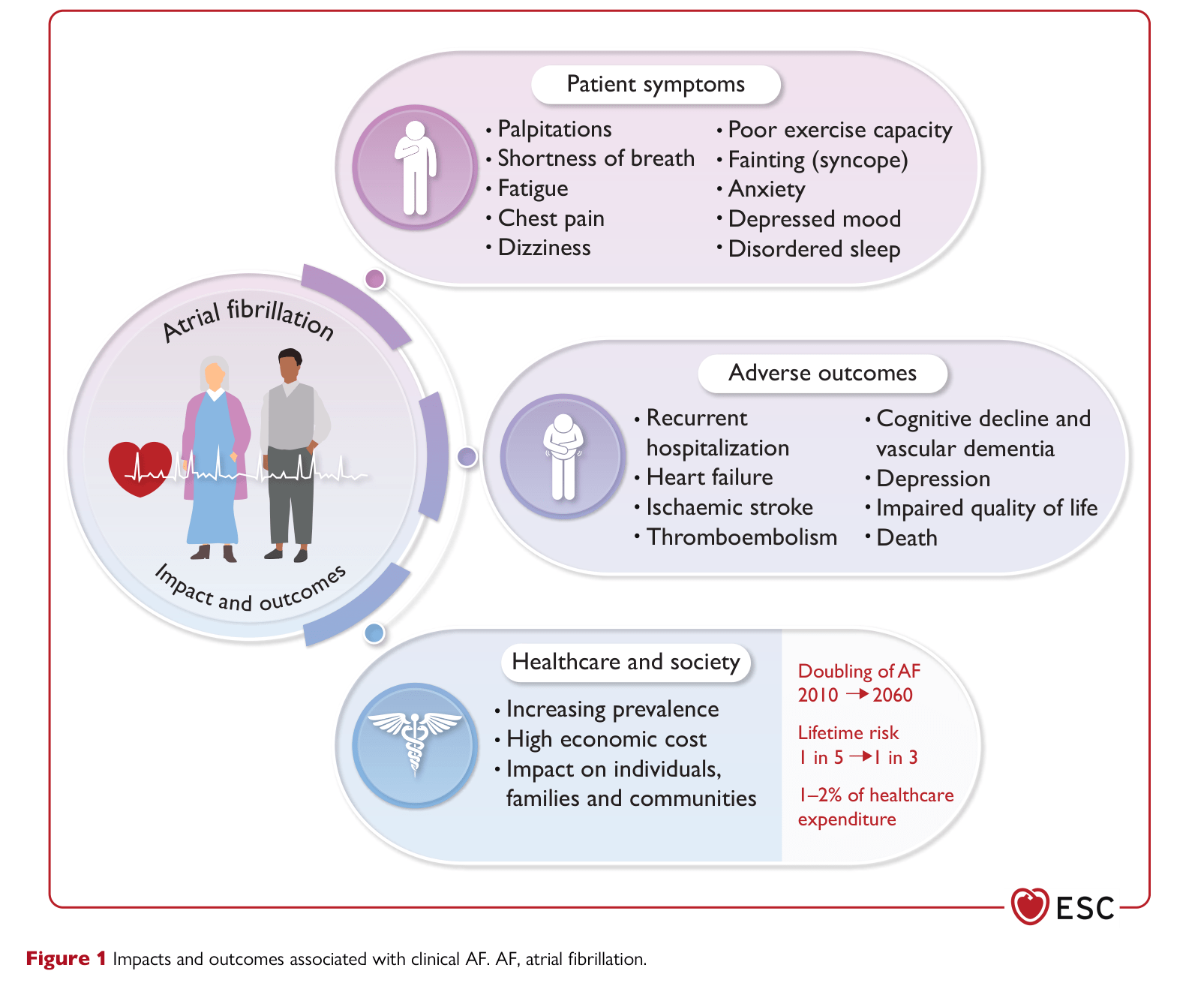 ESC 2024 AF — Figure 1 Impacts and outcomes associated with clinical AF