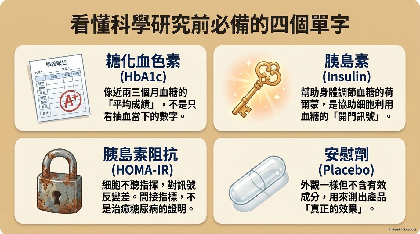 糖化血色素、胰島素、胰島素阻抗評估指標與安慰劑